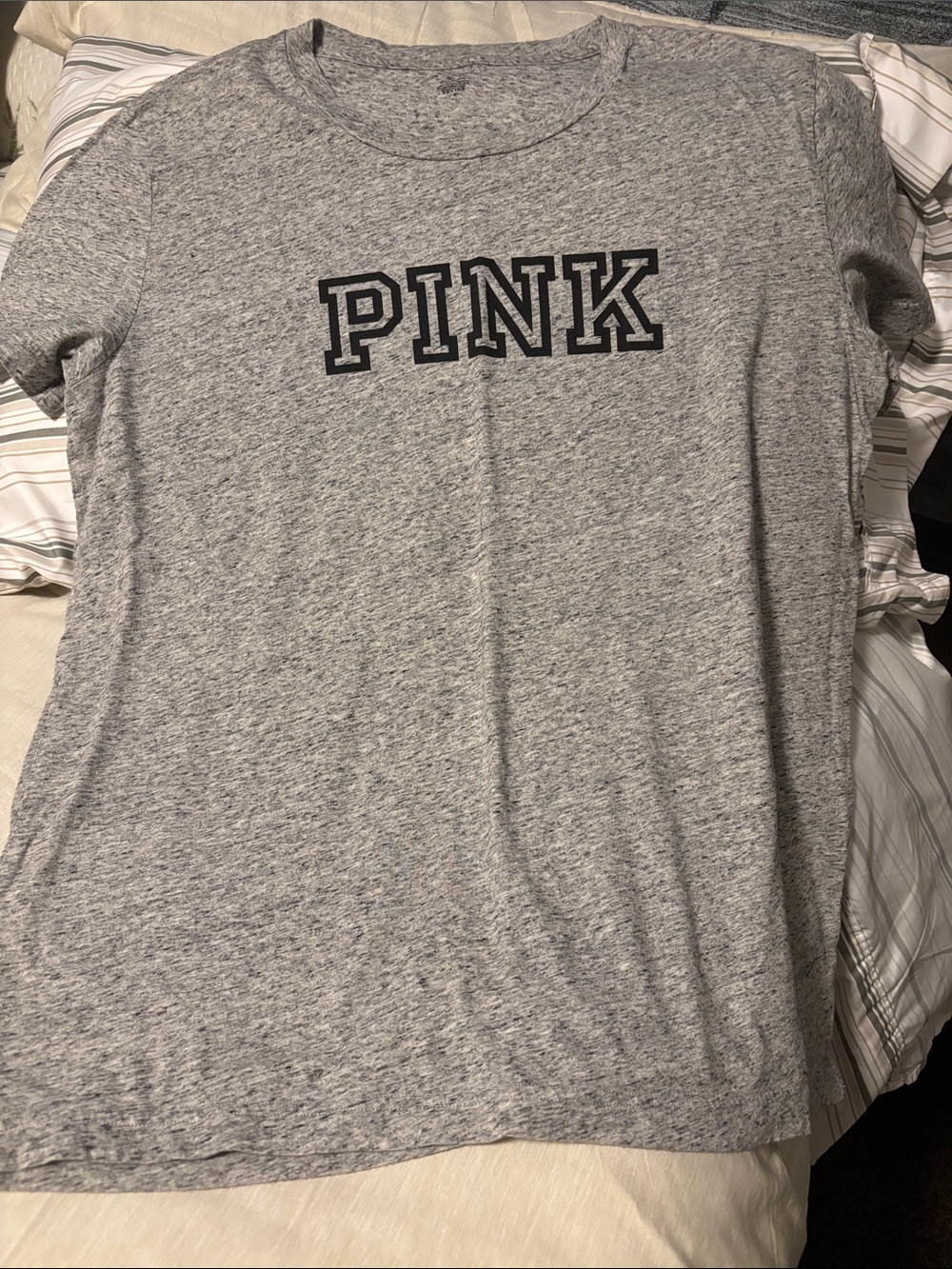 Victorias Secret PINK Grey Logo Tee Size L